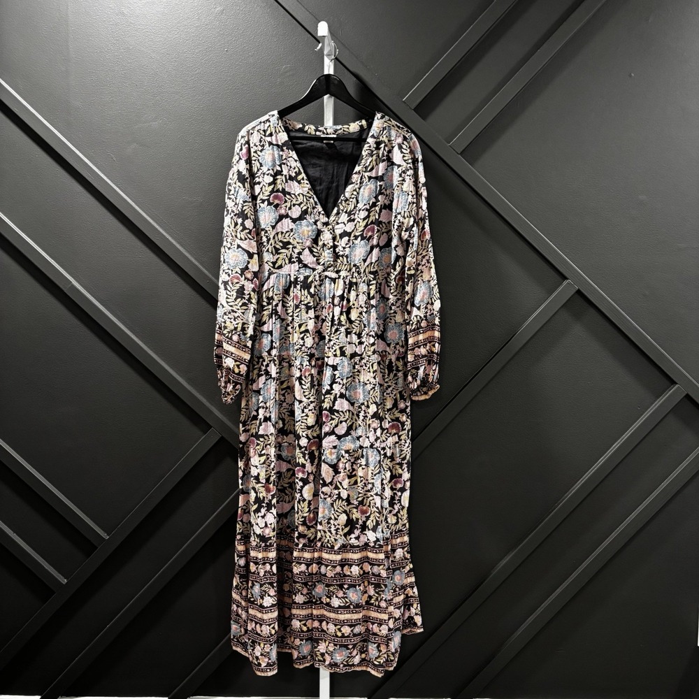 Billabong Floral Boho Long Sleeve Tiered Maxi Dress Women's Size Small